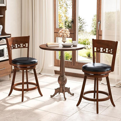 COSTWAY Bar Stools Set of 4, 24.5” Counter Height Bar stools with Solid Wood Legs, Cushioned Seat, Footrest, for Home, Kitchen Island, Bar (4, 24.5'' Seat Height)