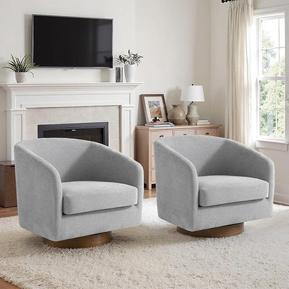 Lumibee Swivel Accent Chairs Set of 2, Chenille Fabric Swivel Barrel Chairs for Living Room, Modern Comfy Upholstered Round Armchairs Single Sofa Chairs for Bedroom, Club-Light Gray