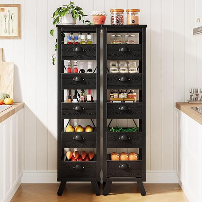 Tribesigns Black Wood Fruit and Vegetable Storage Rack, 5-Tier Narrow Snack Stand Kitchen Stand Fruit Basket, Pull-Out Utility Organizer for Kitchen, Living Room