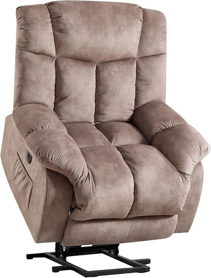 CANMOV Power Lift Recliner Chair for Elderly, Heavy Duty and Safety Motion Reclining Mechanism-Antiskid Fabric Sofa Living Room Chair with Overstuffed Design, Light Tan