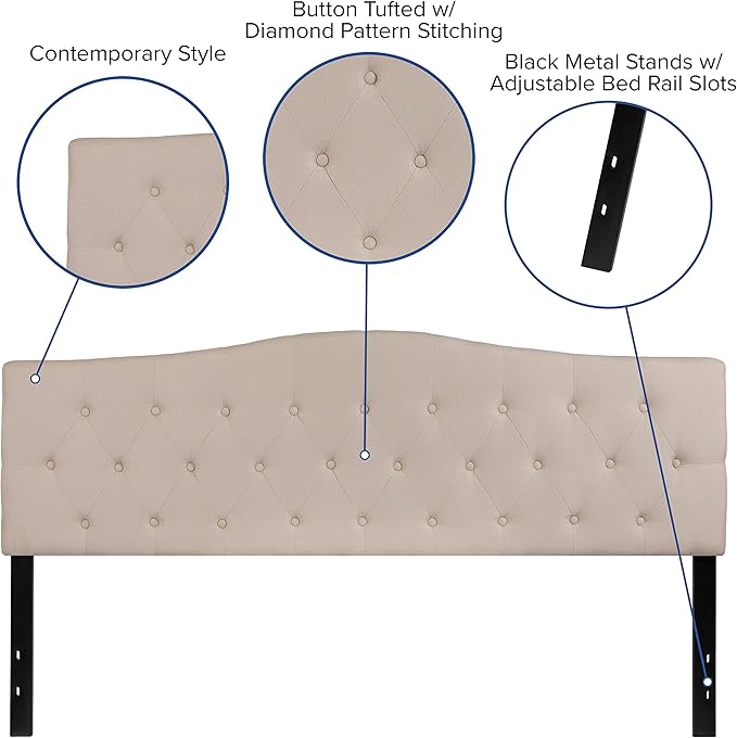 BizChair Tufted Upholstered King Size Headboard in Beige Fabric