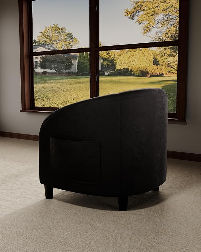 GarveeHome Accent Chair Club Chair Cozy Armrest Upholstered Velvet Barrel Chair with Solid Legs for Living Room Bedroom Study Waiting Room(Black)