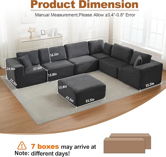 L-Shape Cloud Modular Sectional Sofa Couch,Modern Boneless Sectional Couch with Deep Seat,Upholstered Couches for Living Room Bedroom,No Assembly Required,Grey