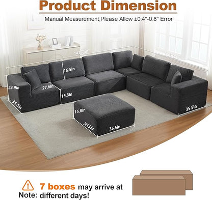 L-Shape Cloud Modular Sectional Sofa Couch,Modern Boneless Sectional Couch with Deep Seat,Upholstered Couches for Living Room Bedroom,No Assembly Required,Grey