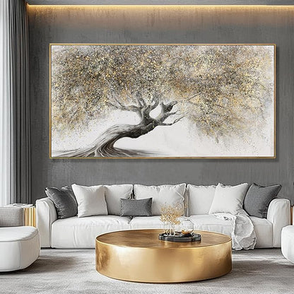 SDYA Nature Pictures Wall Decor Botanical Picture Prints 29"x58" Large Canvas Wall Art for Living Room Grey and Gold Artwork for Dining Room