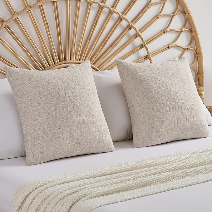 FUTEI Natural Decorative Throw Pillow Covers 24x24 Inch Set of 2,Soft Linen Slub Texture European Cushion Case,Farmhouse Home Decor for Couch Bed Living Room