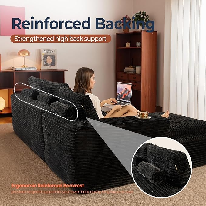 106" Oversized Couch Sofa, L Shape Couches for Living Room, No Assembly Required Plush Velvet Sectional Sofas with Left Facing Chaise for Home Apartment
