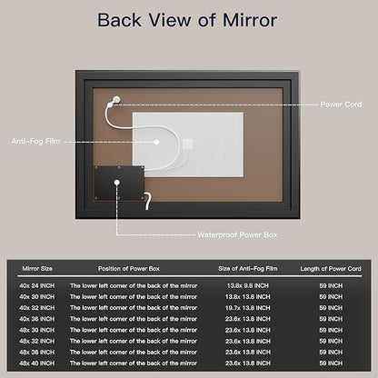 ISKM Framed LED Mirror for Bathroom 40"x36", Dimmable LED Bathroom Mirror with Lights, Anti-Fog, Front and Backlit Lighted Mirror 3-Colors, Shatterproof, Memory Function