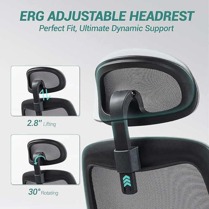Big and Tall Executive Office Chair, Ergonomic Comfy Mesh Desk Chair with 4D Arms & Extra Wide Seat, Adjustable Headrest & Lumbar Support, 750LBS Capacity, Black&Grey