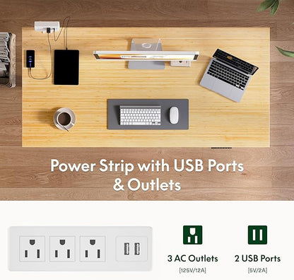 FLEXISPOT EN2 Whole-Piece Bamboo Standing Desk Clamp Power Strip, 55 x 28 Electric Stand Up Height Adjustable Desk with Cable Management (Grey Frame + 55" Bamboo Top, 2 Packages)