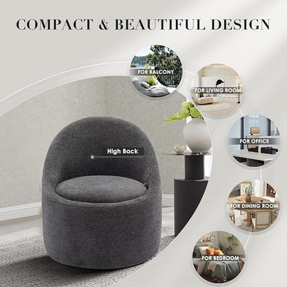 360° Swivel Accent Chair, Mid-Century Modern Chair with Hidden Storge, Small Swivel Chair with Arms for Living Room/Office-Dark Grey