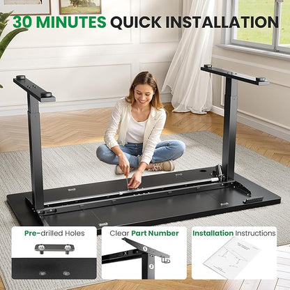 SIAGO Electric Standing Desk Adjustable - 63x30 Inch Sit Stand Desk with 1 Inch Thick Tabletop, Double Beam Frame, 3 Memory Height Adjustment, Cable Management for Home Office