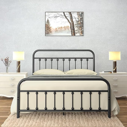 Golden Gate Beds Vintage Style Metal Bed Frame with Wrought Iron Headboard and Footboard, Classic Platform Bedframe with Storage, No Box Spring Needed, Mattress Foundation, Black, Full Size