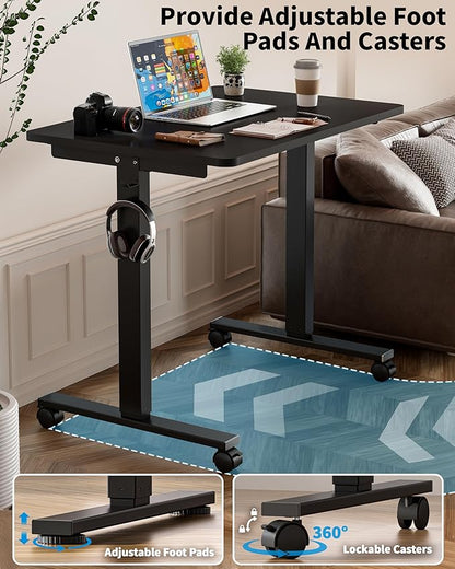 Okin Small Electric Standing Desk, 40 x 24 Inches Whole Piece Height Adjustable Desk, Black Sit to Stand Desks Computer Workstation with Wheels for Home Office