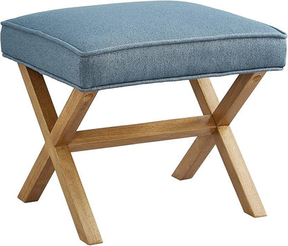 Amazon Basics Small Ottoman Foot Rest, Mid-Century Modern X Square Polyester Foot Stool, Indigo Blue, 20"W x 18"D x 18"H