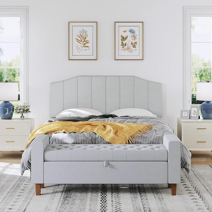 Frosted Velvet Queen Size Headboard, Upholstered Headboard Queen/Full Size Wall Mount and Bed Frame Mount, Featuring High-Density Sponge Padding Easy Assembly Comfort Style-Light Gray