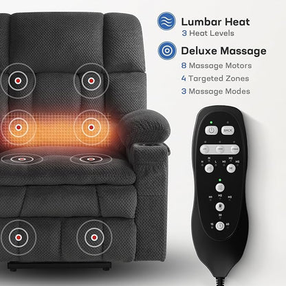 Tami Tami Dual Motor Power Lift Chair Recliner for Elderly with Massage and Heat, Infinite Position Electric Lift Recliner with Adjustable Headrest, USB (T6015 - Plush Fabric, Medium, Dark Gray)