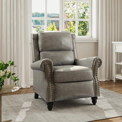 Faux Leather Recliner Chair, Modern Pushback Armchair with Adjustable Backrest & Footrest for Bedroom, Living Room-Grey, 1 SEAT