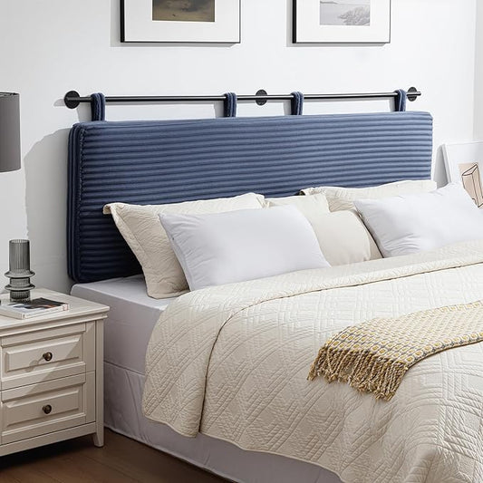 UEV King Headboard Only, Wall Mounted Hanging Upholstered Bed Head Board, Modern Vertical Channel Design of Fine Flannel, Elegant Dark Blue Fluted Headboard for Bedroom (Dark Blue, King Size)