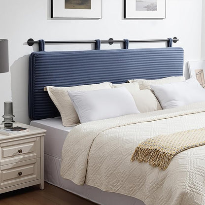 UEV Queen Headboard Only, Wall Mounted Hanging Upholstered Bed Head Board, Modern Vertical Channel Design of Fine Flannel, Elegant Dark Blue Fluted Headboard for Bedroom (Dark Blue, Queen Size)