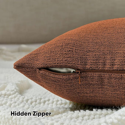 FUTEI Rust Chenille Decorative Throw Pillow Covers 20x20 Inch Set of 2,Soft Cozy Faux Linen Textured Cushion Case,Farmhouse Home Decor for Couch Living Room