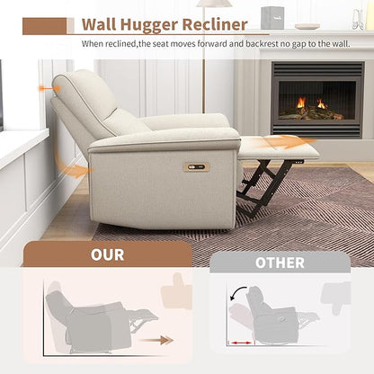 Power Lazy Boy Recliner Chair, Zero Wall Hugger Nursing Recliner for Living Room with USB Port, Lazy Recliners Chair for Adults, Reclining Armchair for Small Space/Bedroom/Apartment (Beige)