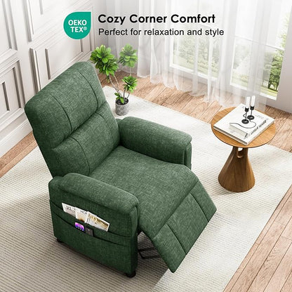 Amada Power Recliner Chair for Adults, Chenille Electric Reclining Chair for Small Spaces with Remote & Side Pockets, Thick Seat Cushion for Home Theater, RV, Living Room & Bedroom(Chenille Green)