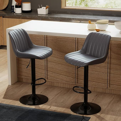 Youhauchair Bar Stools Set of 3, Swivel Counter Height Barstools with Back, Adjustable PU Leather Bar Chairs, Modern Armless Kitchen Island Stool, Dark Grey