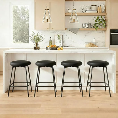 Swivel Bar Stools Set of 6, 24" Counter Height Bar Stool, Backless Barstools with Faux Leather Upholstered Seat&Sturdy Wood Legs for Kitchen Island, Black