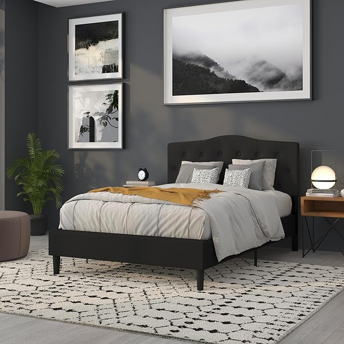 BizChair Tufted Upholstered Full Size Headboard in Black Fabric