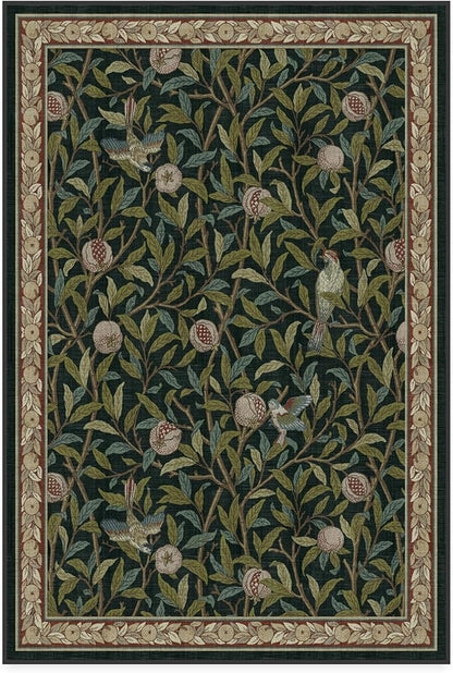 RUGGABLE x Morris & Co Washable Area Rug – Pomegranate Blue Green 4x6, Stain-Resistant, Non-Slip – Medium Machine Washable Rugs for Living Room, Bedroom, Hallway, Entryway & Office–with Cushioned Pad