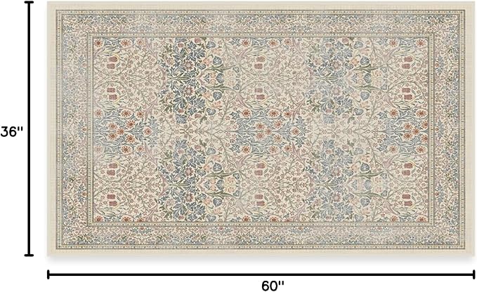 RUGGABLE x Morris & Co Washable Area Rug – Blackthorn Ivory Blue 3x5, Stain-Resistant, Non-Slip – Small Machine Washable Rugs for Living Room, Bedroom, Hallway, Entryway & Office–with Standard Pad
