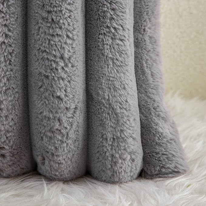 Neelvin Grey Faux Fur Cozy Soft Striped Decorative Throw Pillow Covers 26x26 inch Set of 2,Velvet Pillowcase Cushion Case for Sofa Couch
