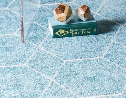 Unique Loom Trellis Frieze Collection Area Rug - Geometric (5' 1" Round Light Blue/Ivory)