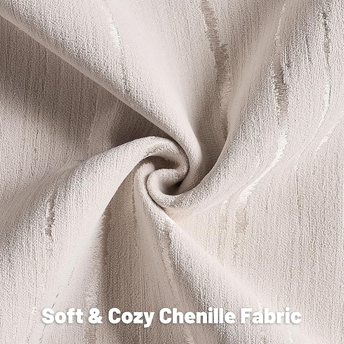 FUTEI Beige Chenille Decorative Throw Pillow Covers 20x20 Inch Set of 2,Soft Embossed Striped Textured Cushion Case,Modern Home Decor for Couch Bed Living Room