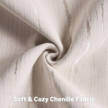 FUTEI Beige Chenille Decorative Throw Pillow Covers 20x20 Inch Set of 2,Soft Embossed Striped Textured Cushion Case,Modern Home Decor for Couch Bed Living Room