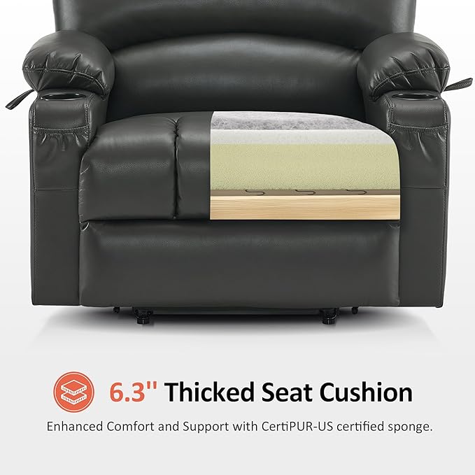 MCombo Oversized Power Lift Recliner Chair for Elderly, Lift Chair with Heat and Massage, Lift Recliner for Big and Tall, Cup Holders, USB &Type C Ports, Faux Leather R7092 (Grey, Oversize)