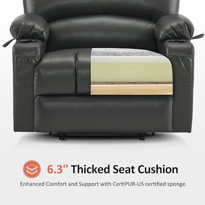 MCombo Oversized Power Lift Recliner Chair for Elderly, Lift Chair with Heat and Massage, Lift Recliner for Big and Tall, Cup Holders, USB &Type C Ports, Faux Leather R7092 (Grey, Oversize)