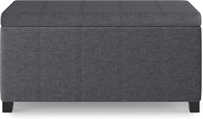SIMPLIHOME Dover 36 inch Wide Contemporary Rectangle Storage Ottoman Bench in Slate Grey Linen Look Fabric, Assembled, for the Living Room, Entryway and Family Room