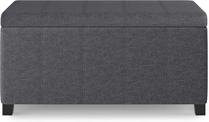 SIMPLIHOME Dover 36 inch Wide Contemporary Rectangle Storage Ottoman Bench in Slate Grey Linen Look Fabric, Assembled, for the Living Room, Entryway and Family Room