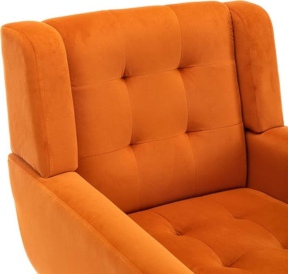 Dolonm Midcentury Modern Accent Chair with Arms, Upholstered Fabric Reading Side Chair Tufted Back Decorative Wingback Chair for Living Room Bedroom (Orange)