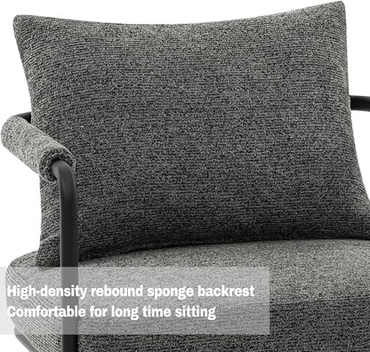 Single Accent Chair for Living Room, Mid Century Modern Upholstered Reading Armchair for Bedroom, Office, with Comfy Chenille Cushion & Metal Frame, Dark Grey