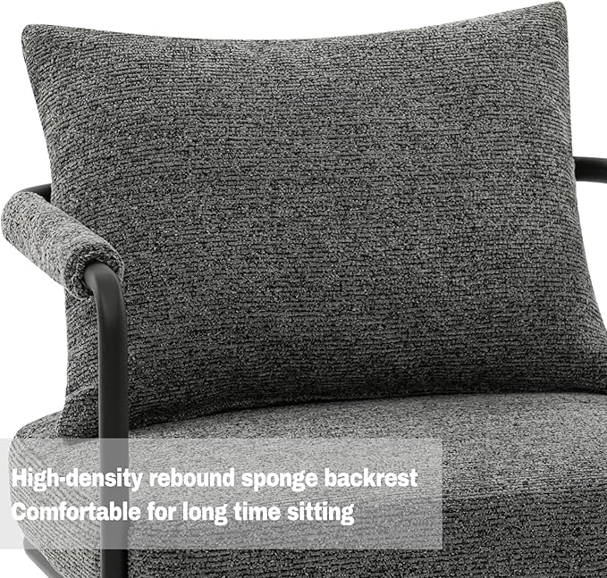 Accent Chairs Set of 2 for Living Room, Mid Century Modern Upholstered Reading Armchairs for Bedroom, Office, with Comfy Chenille Cushion & Metal Frame, Dark Grey