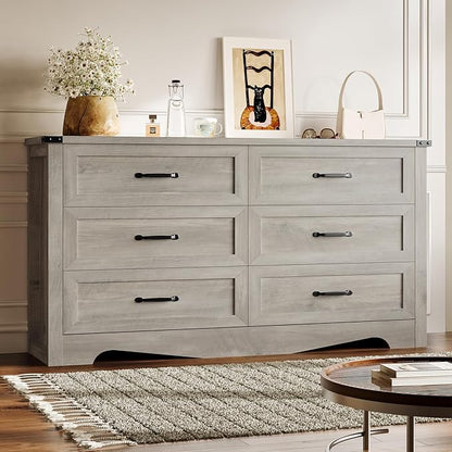 6-Drawer Dresser for Bedroom, Modern Wooden Chest of Drawers with Metal Handles, Anti-Tipping Design, Sturdy and Stable Storage Organizer for Living Room, Entryway, Home Office