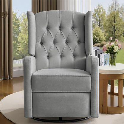 ABAKAN Swivel Rocker Recliner Chair, 360 Degree Nursery Rocking Recliner, Linen Glider Chair with Button Tufted Wingback Chair, for Living Room, Bedroom, Grey