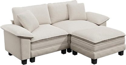 87-Inch L Shaped Sectional Sofa with Cloud Cushions, Deep Seat Modular Couch Set w/ 3 Seats & 1 Ottomans, Removable Arms, Chenille & Corduroy Upholstery for Living Room, Apartment - Beige