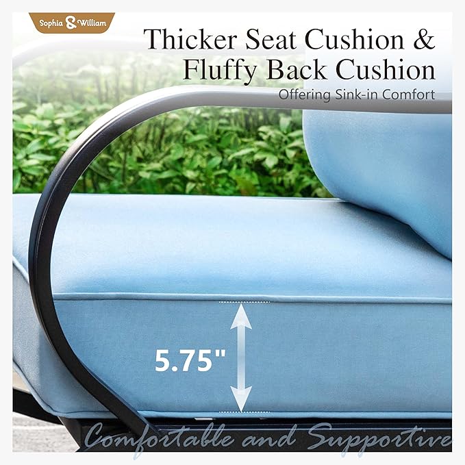 Sophia & William Patio Furniture Sets for 9 with 45" Gas Fire Pit Table Outdoor Conversation Sets 8 Pcs, 2xSofa Chairs, 2xSwivel Cushion Chairs, 1x3-Seat Sofa, 2xOttomans for Porch Poolside Blue