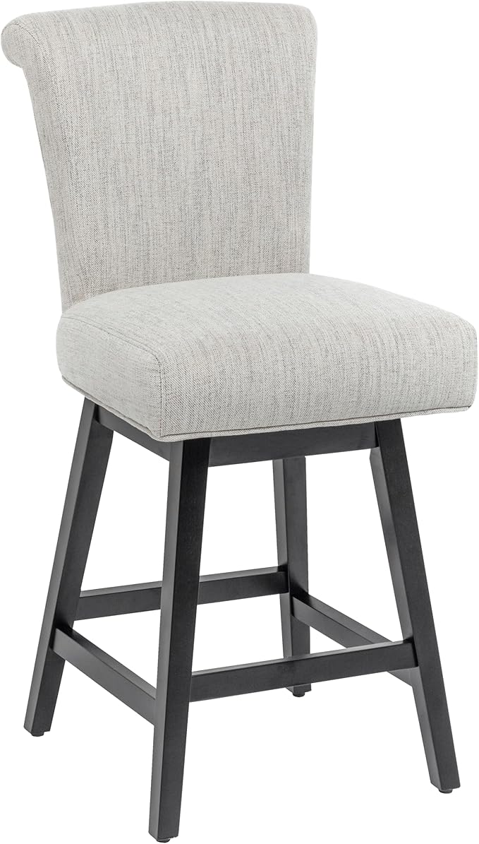 Bar Stool, 26 Inch Upholstered Barstools with 15.7" High Back and Footrest, Swivel Counter Height Barstools for Kitchen Island Home Bar Performance Fabric Ivory White