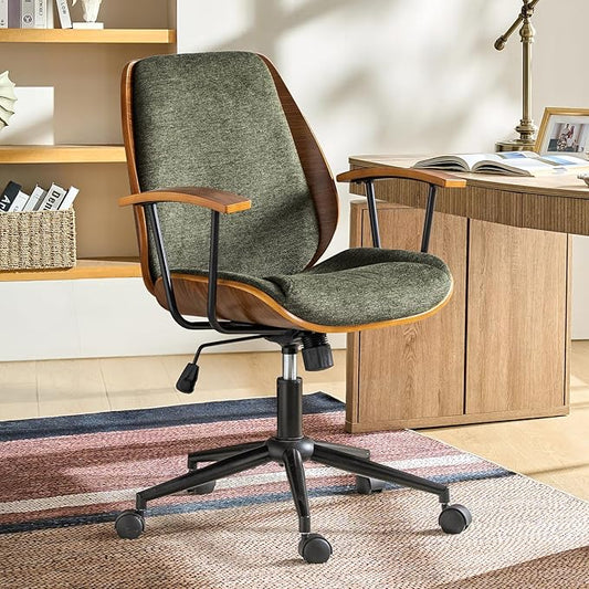 Modern Office Chair with Bentwood Polyester Upholstery Ergonomic Swivel Desk Chair with Adjustable Height for Home Office or Study Green