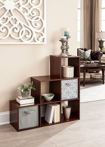 ClosetMaid Cubeicals 3-2-1 Cube Storage Shelf Organizer Bookshelf, 3 Tier, Steps, Corner Unit, Easy Assembly, Wood, Dark Cherry Finish
